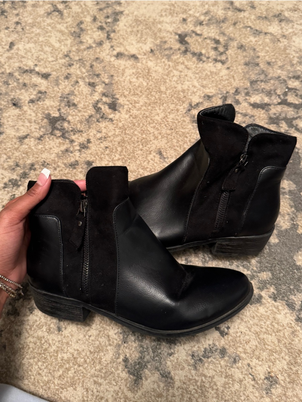 Dream Pairs Black Leather & Suede Ankle Booties